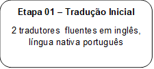 Etapa 01 – Tradução Inicial
2 tradutores  fluentes em inglês, língua nativa português

