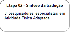 Etapa 02 - Síntese da tradução
3 pesquisadores especialistas em Atividade Física Adaptada 
