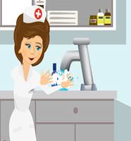A cartoon of a nurse washing hands

Description automatically generated